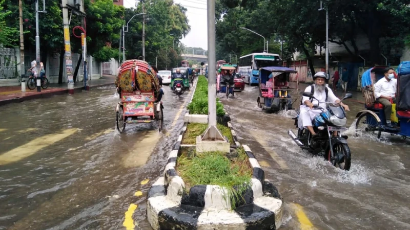 জলমগ্ন ঢাকায় ধীরগতিতে চলছে গাড়ি