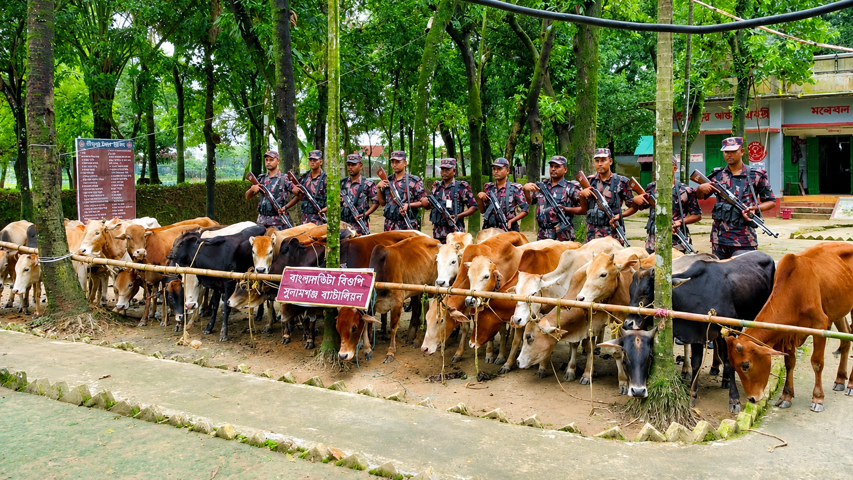 মধ্যনগর সীমান্তে বিজিবির অভিযান, ২৮ ভারতীয় গরু ও নৌকা জব্দ
