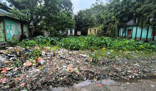 ধর্মপাশায় মসজিদ ও বিদ্যালয়ের সামনে ময়লার স্তূপে দুর্ভোগে এলাকা বাসী ও শিক্ষার্থীরা