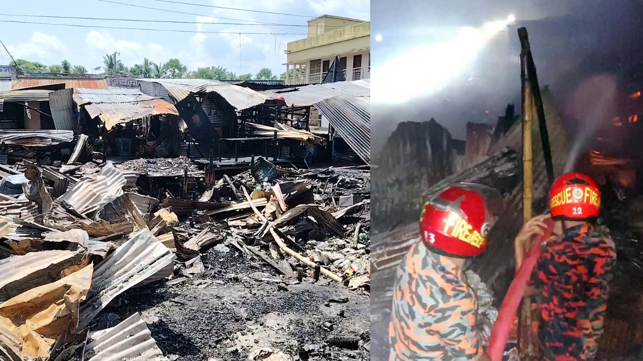 বাগেরহাটে ফলতিতা বাজারে ভয়াবহ অগ্নিকাণ্ড, পুড়ে ছাই ১৩ দোকান